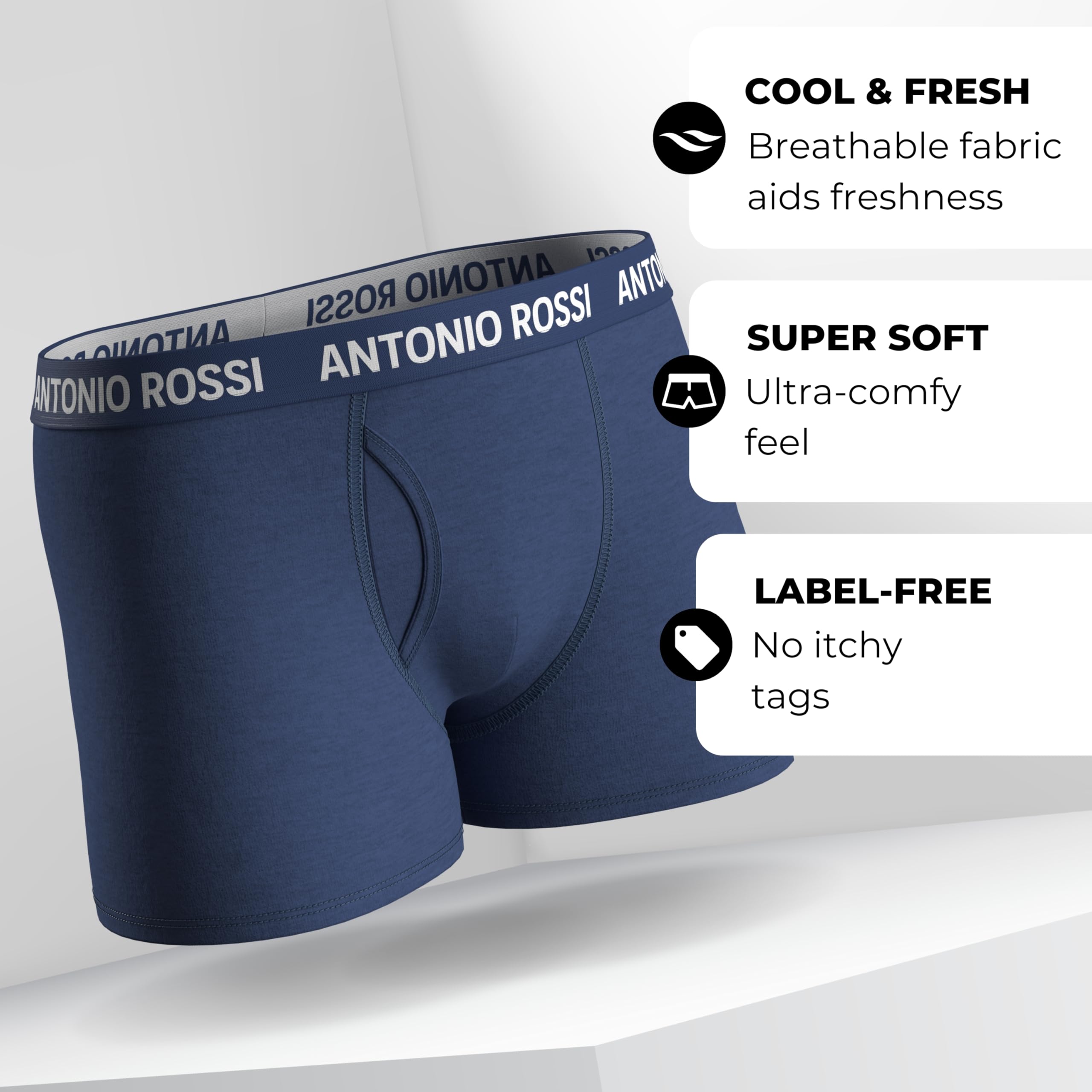 ANTONIO ROSSI Confezione da 6/12 boxer da uomo con apertura aperta, boxer aderenti, in cotone super morbido, senza etichette pruriginose, traspiranti, traspiranti e traspiranti