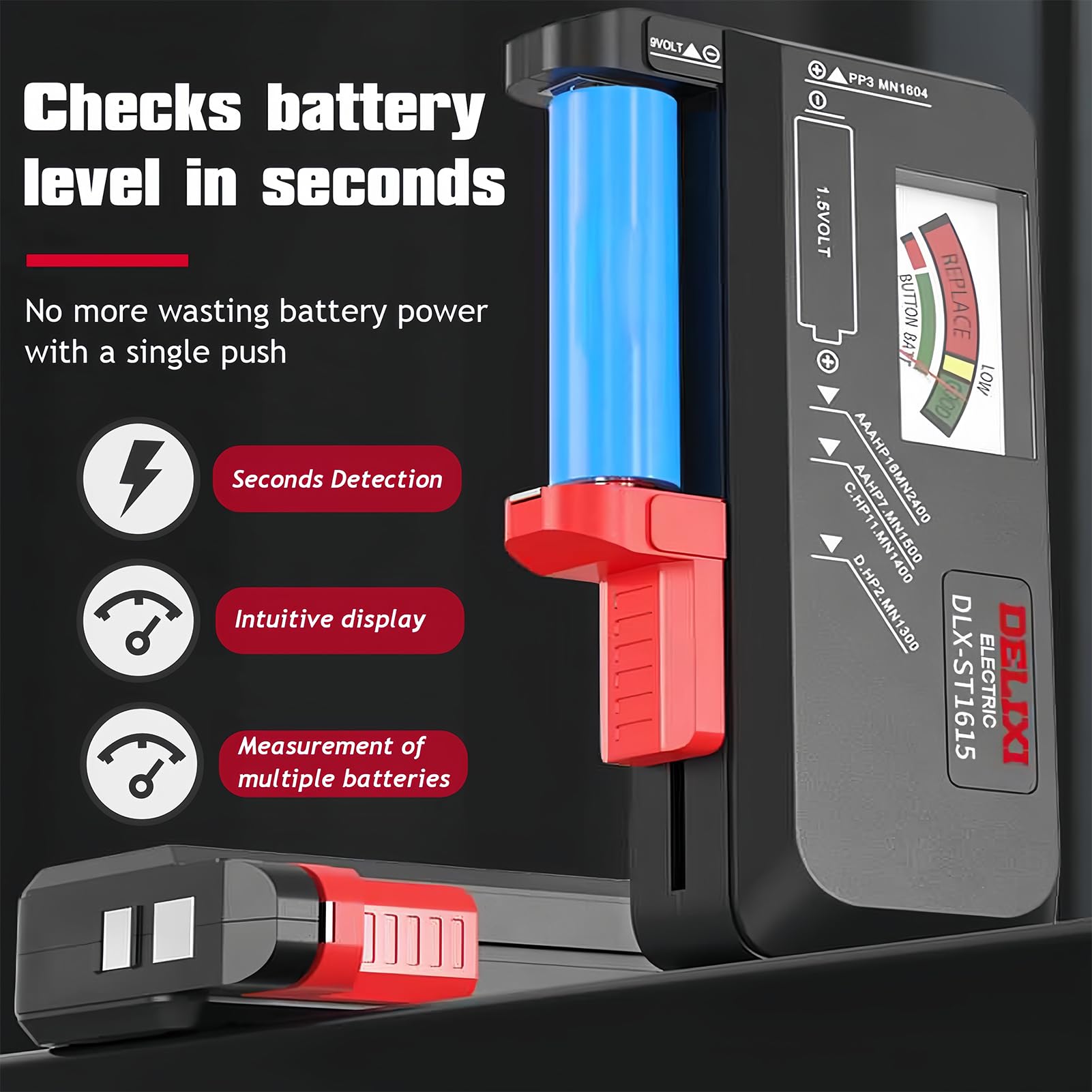 Tester Per Batterie Universale - Controlla AAA, AA, C, D, 9V E Pile A Bottone Senza Alimentazione - Foto 9