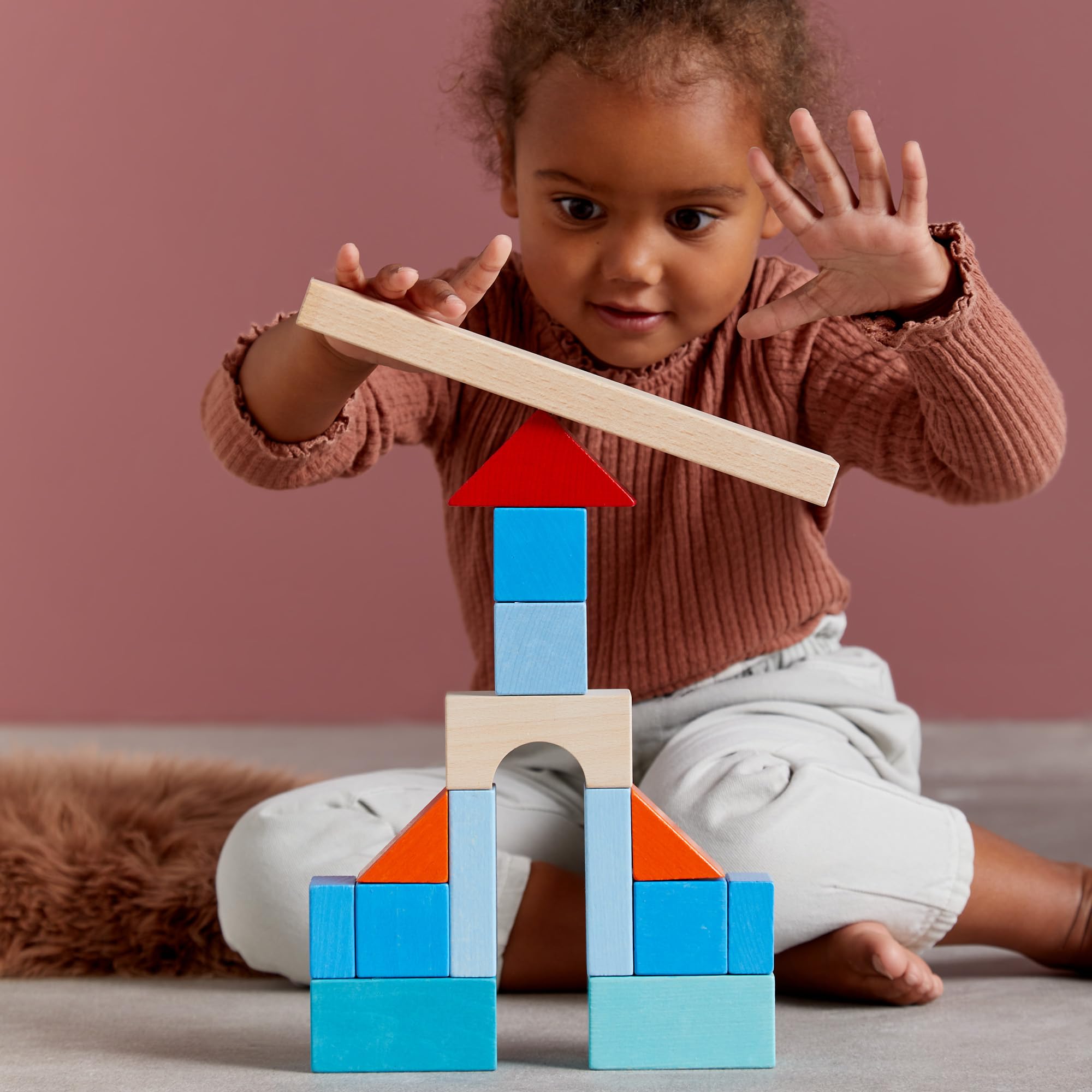 HABA Mis Primeros Bloques de construcción – 46 Bloques de Madera de Colores con Bolsa de algodón – Fabricado en Alemania – para niños a Partir de 1 año – Promueve la motricidad Fina – 2010877001