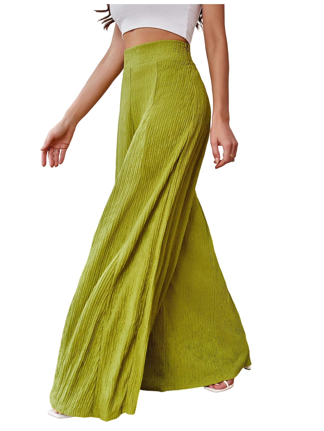 SOLY HUX Womens High Waisted Palazzo Pants Textured Wide Leg Flowy Trousers Vacation Outfit