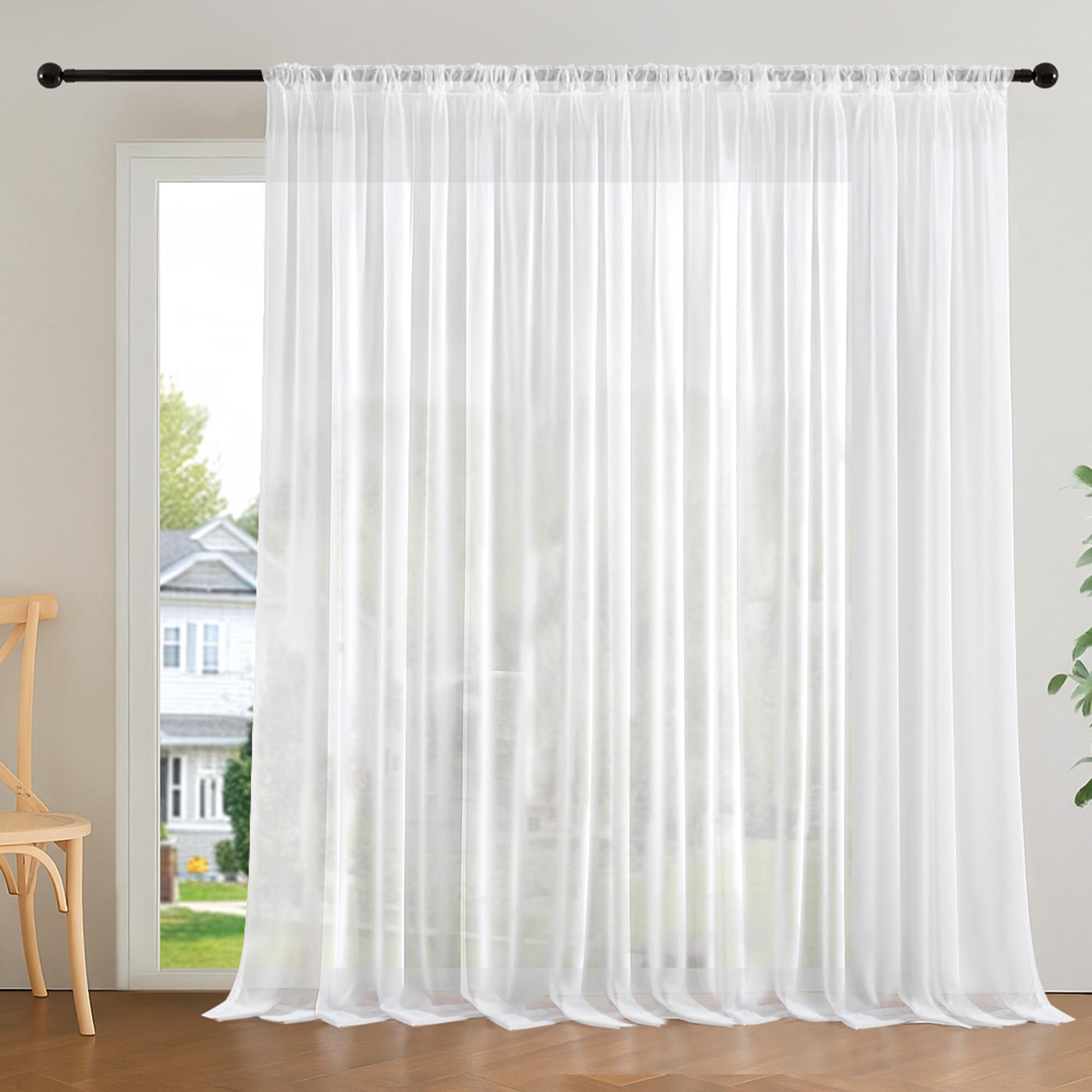Deconovo Tende per Interni Trasparenti e Decorative con Nastro Arricciato – Set di 1 Tenda Voile Leggero e Moderno per Camera da Letto, Soggiorno, Finestre, 300x260 cm, Bianco