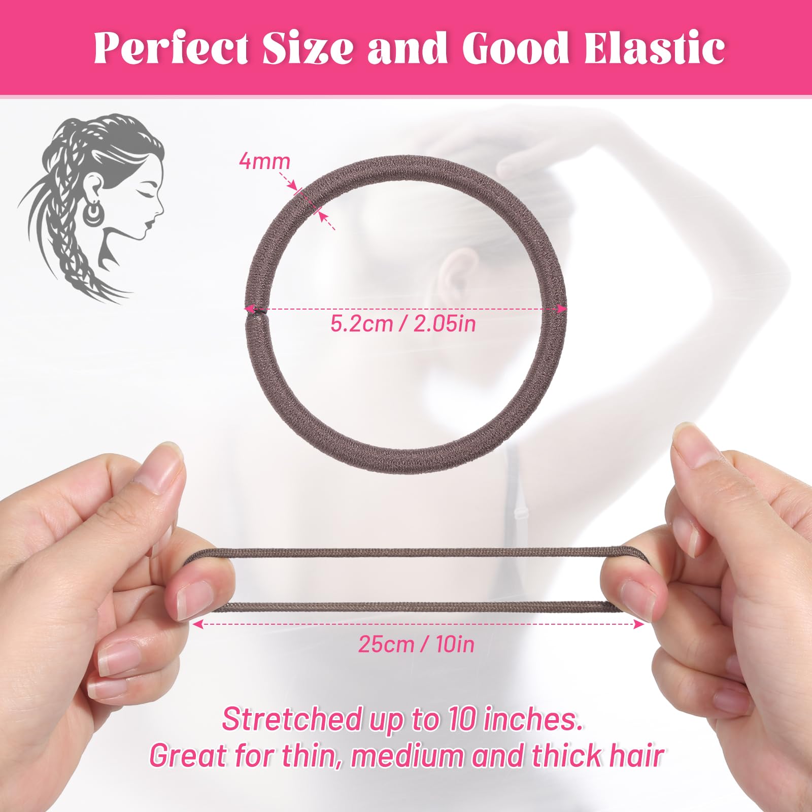 Anezus 200 Stück mehrfarbige Haargummis für dickes Haar, elastische Haargummis, große Haarbänder für Damen, Herren und Mädchen (4 mm)