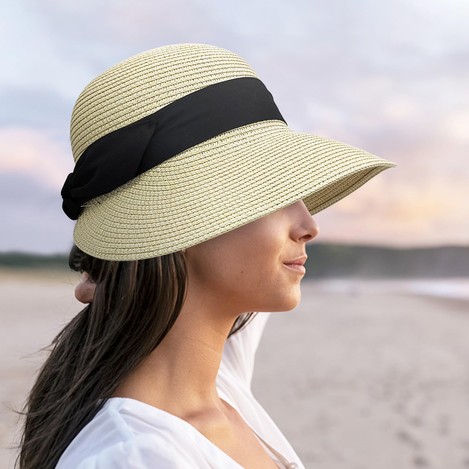 Cappello di paglia da donna, protezione UV, con tesa larga, traspirante, da spiaggia, pieghevole, per viaggi, vacanze