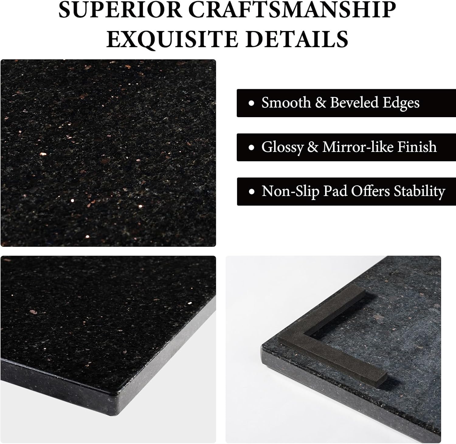 Koville Granite Cutting Board for Kitchen, 16x12 Inches Large Marble Slab Cheese Board, Rectangular Serving Board for Baking Charcuterie Pastry, Natural Stone Board for Countertop(Black Galaxy)