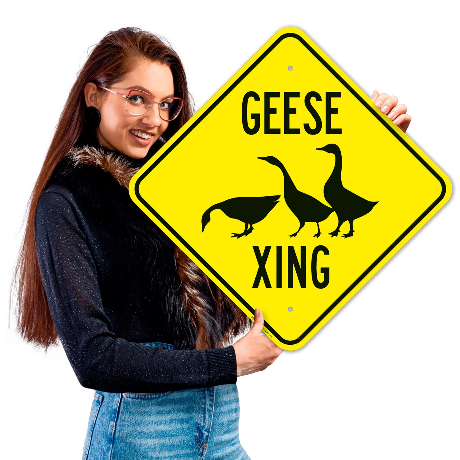 Geese Crossing with Graphic Sign, 18x18 Inches, Rust Free .063 Aluminum, Fade Resistant, Made in USA