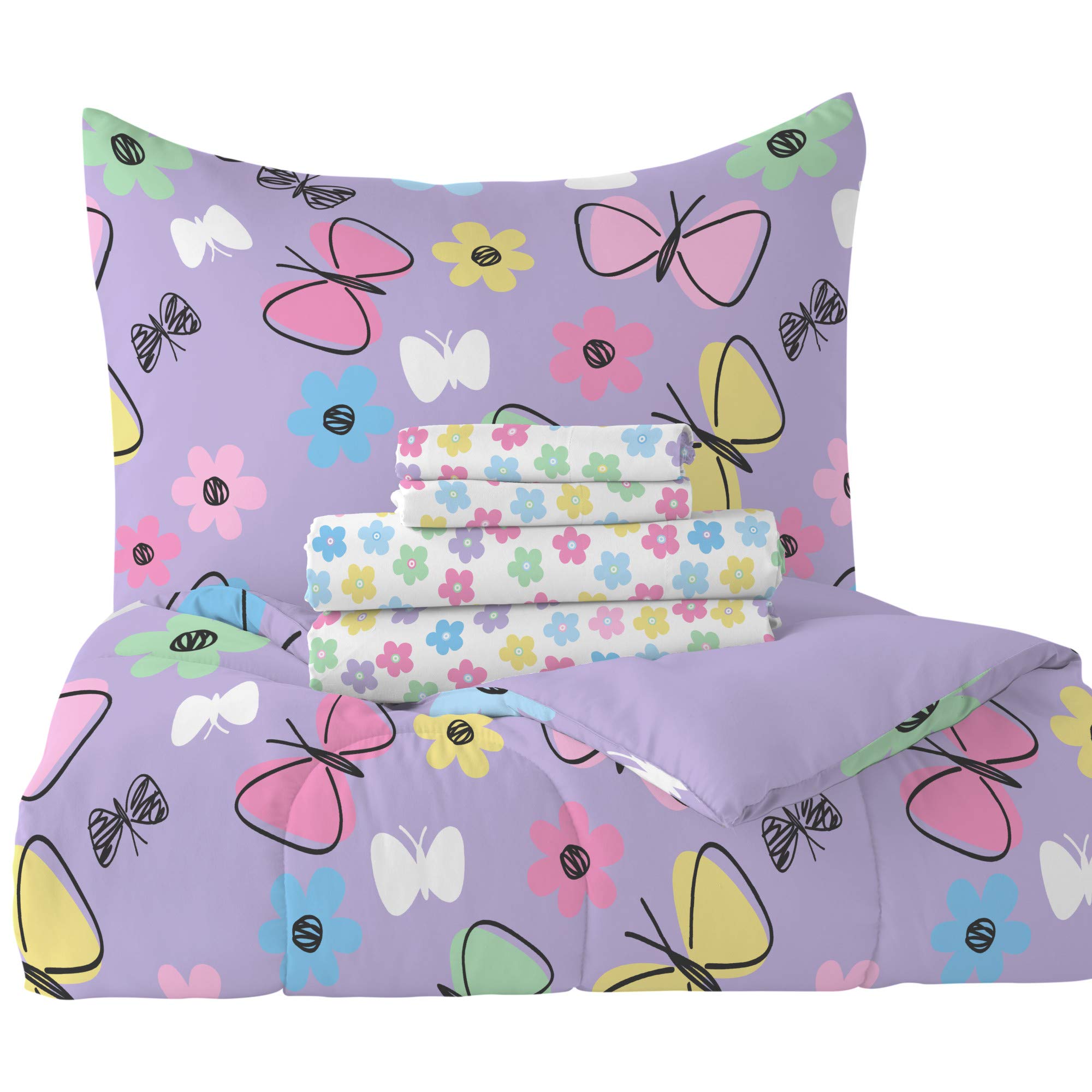 dream FACTORY Sweet Butterfly - Juego de edredón de Microfibra ultrasuave para niñas, Color Morado, tamaño Individual