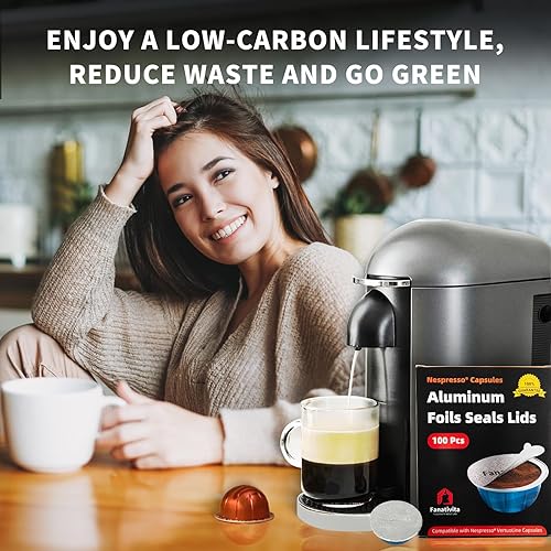 Miniatura 6 de Tapas universales de sellado de papel de aluminio para cápsulas Nespresso Vertuo, compatibles con cápsulas reutilizables Nespresso Vertuo, 200 tapas