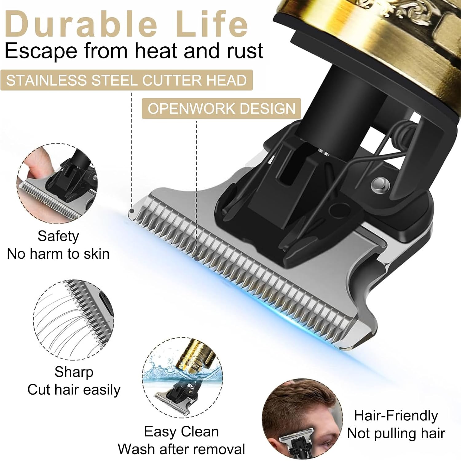 VANBAR Men’s Beard Trimmer, Bronze Skull Design Metal Body Cordless Rechargeable, Professional Hair Clipper & Grooming Kit for Men, Unique Gifts for Him Husband Dad Father‘s Day
