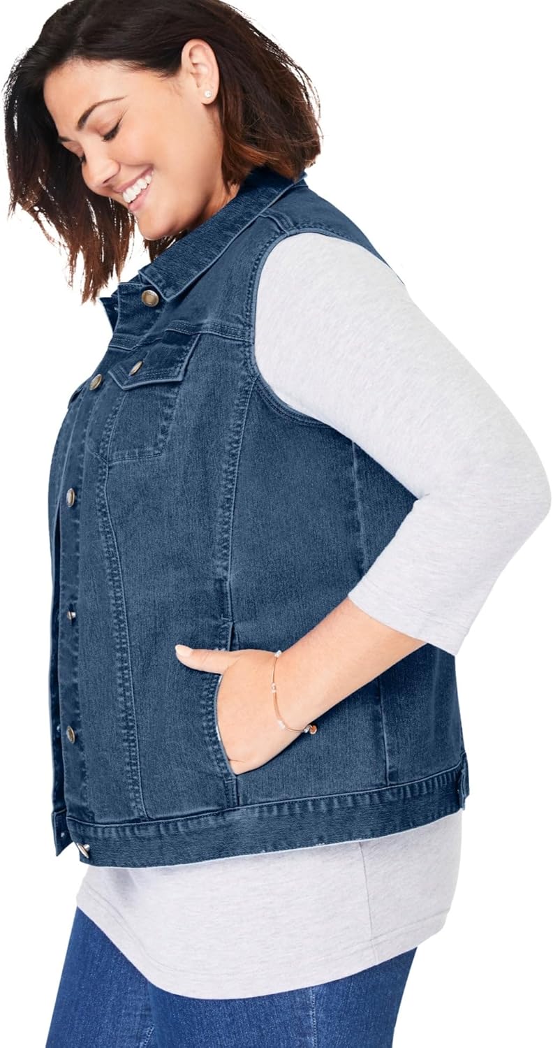 Woman Within Plus Size Stretch Denim Vest Jean Vest