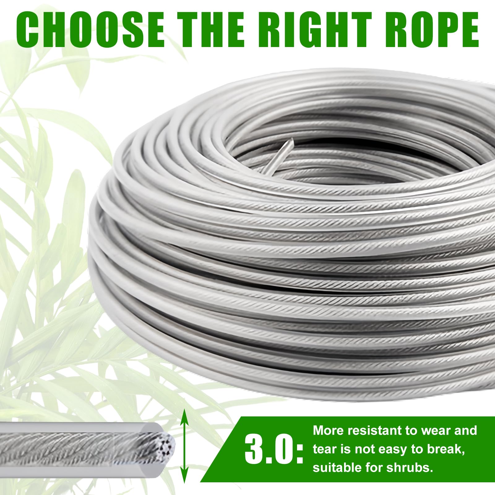 Filo per decespugliatore, 3,0 mm x 45 m, filo in acciaio per decespugliatore, filo di nylon, filo di ricambio per decespugliatore, filo universale per Weed Grass Yard Garden