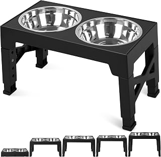 Niubya Adjustable Raised Dog Bowls: 5 Heights (3.15-12.2"), 2 Stainless Steel Bowls for Small, Medium & Large Dogs