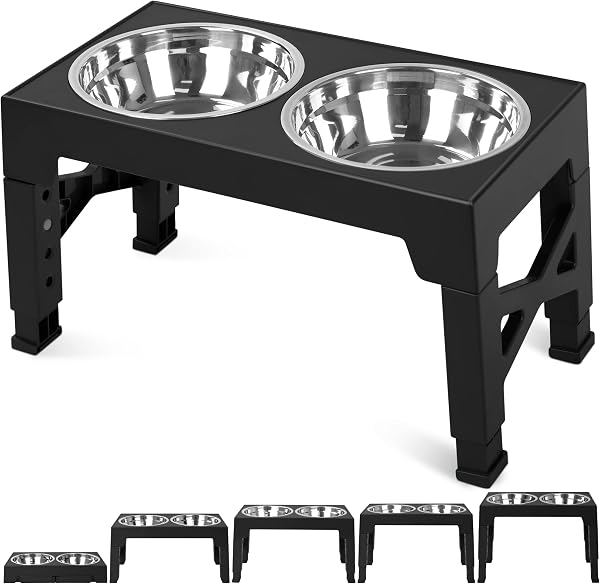 Niubya Elevated Dog Bowls with 2 Stainless Steel Food Bowls, Adjustable Height (3.15, 8.66, 9.84, 11.02, 12.2) for Small
