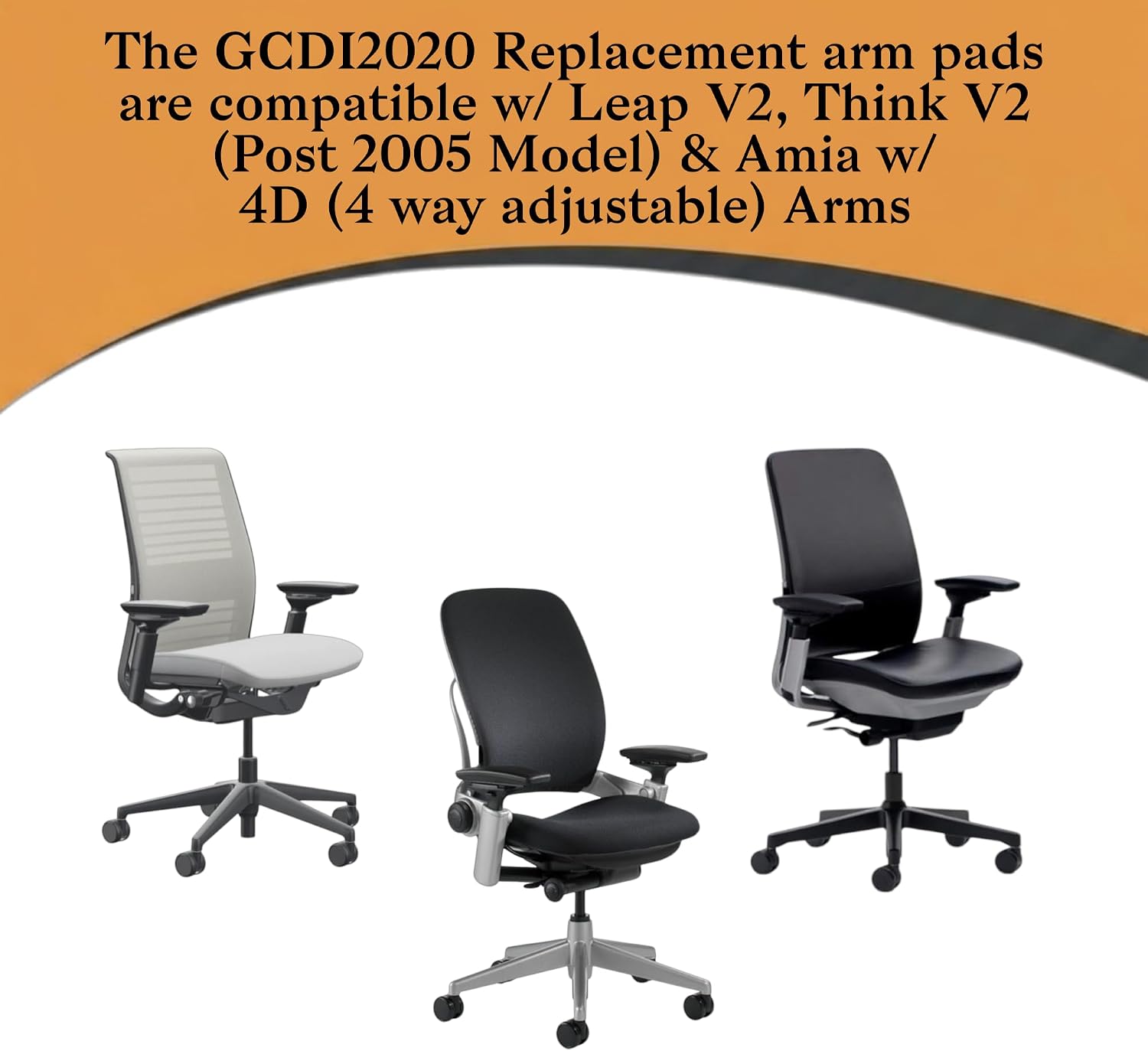 Replacement 4D Arm Pads for Leap V2, Think V2 (Post 2005) & Amia Chairs – Ergonomic Comfort Upgrade – Durable & Compatible with Task & Stool Chair, Fix Peeling & Cracked Arm Pads