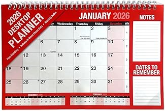 PaulStore 2026 Month To View Desktop Planner Red And White Calendar For Home Office And School Use (Red 2026)