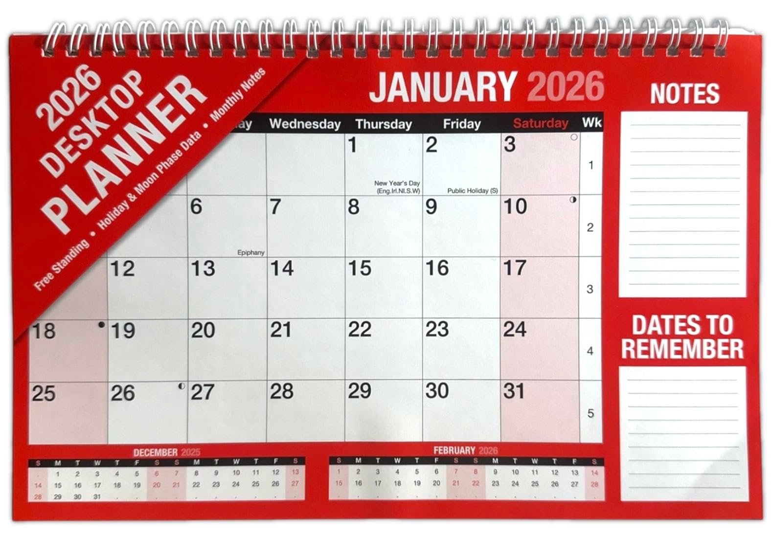 PaulStore 2026 Month To View Desktop Planner Red And White Calendar For Home Office And School Use (Red 2026)
