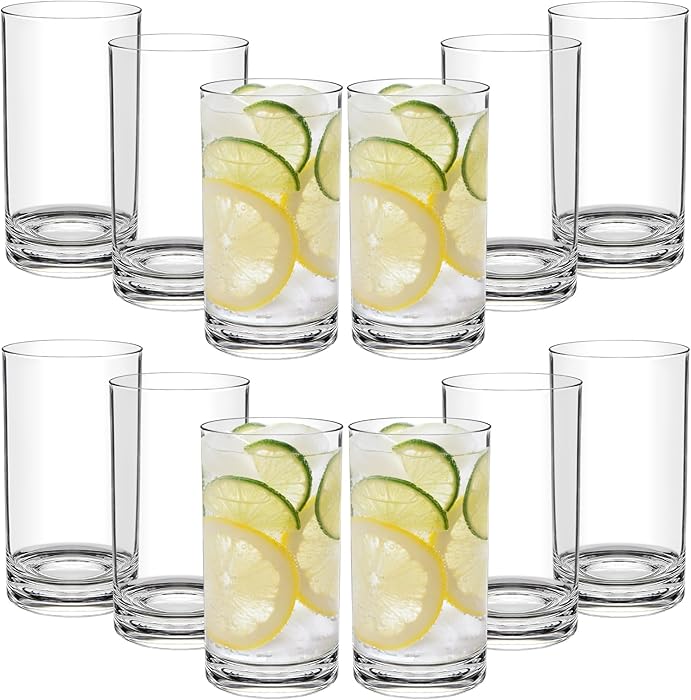 RLWY 17 Oz Acrylic Plastic Tumblers Set of 12, Clear, Shatterproof, BPA-Free, Dishwasher-Safe, Reusable Drinking Glasses for Kitchen, Poolside, Patio