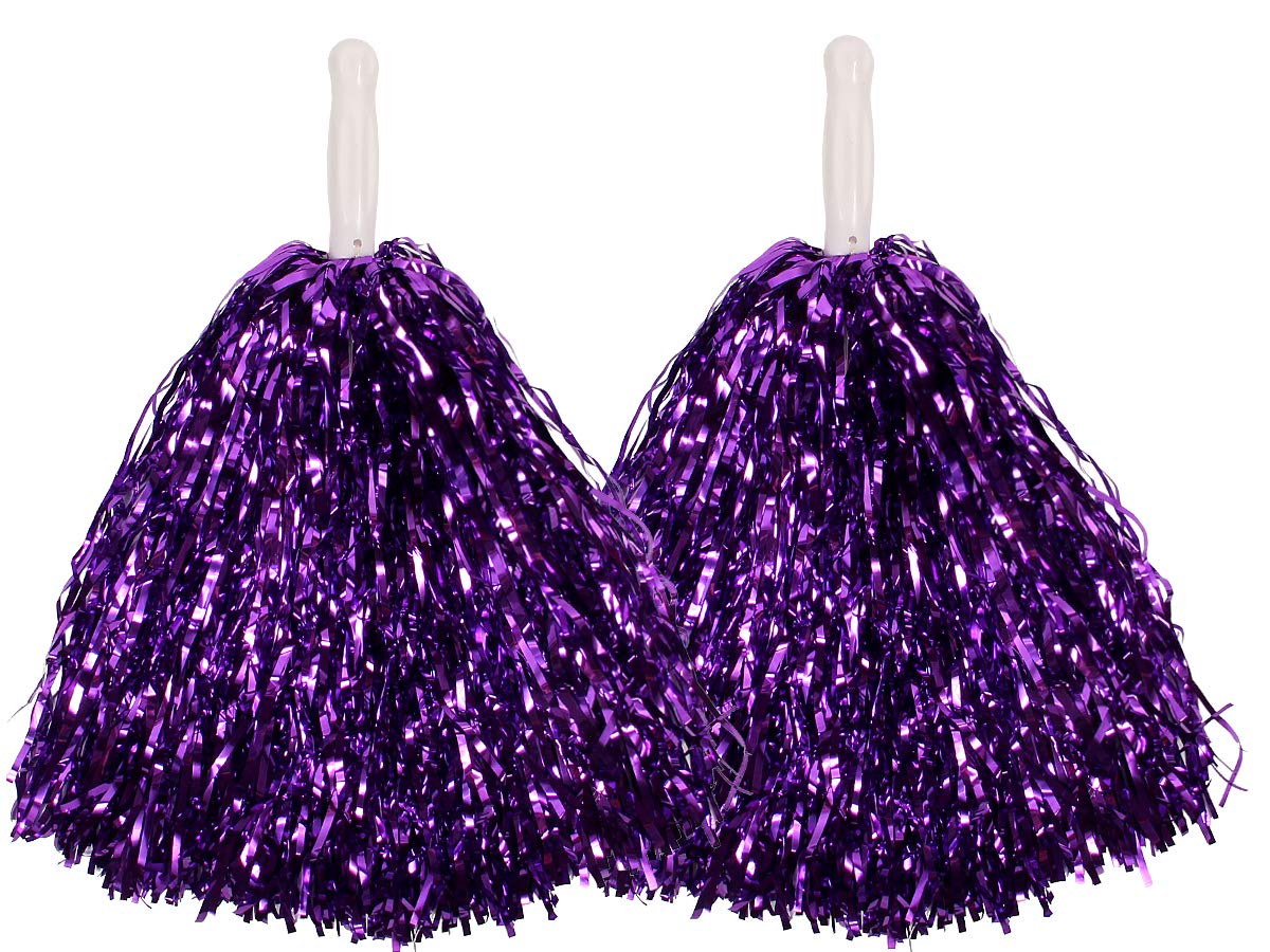 Trendmaus.de 2 Metallic Cheerleader Pom Pom Accessory for Hen Night Halloween Carnival Theme Party, purple