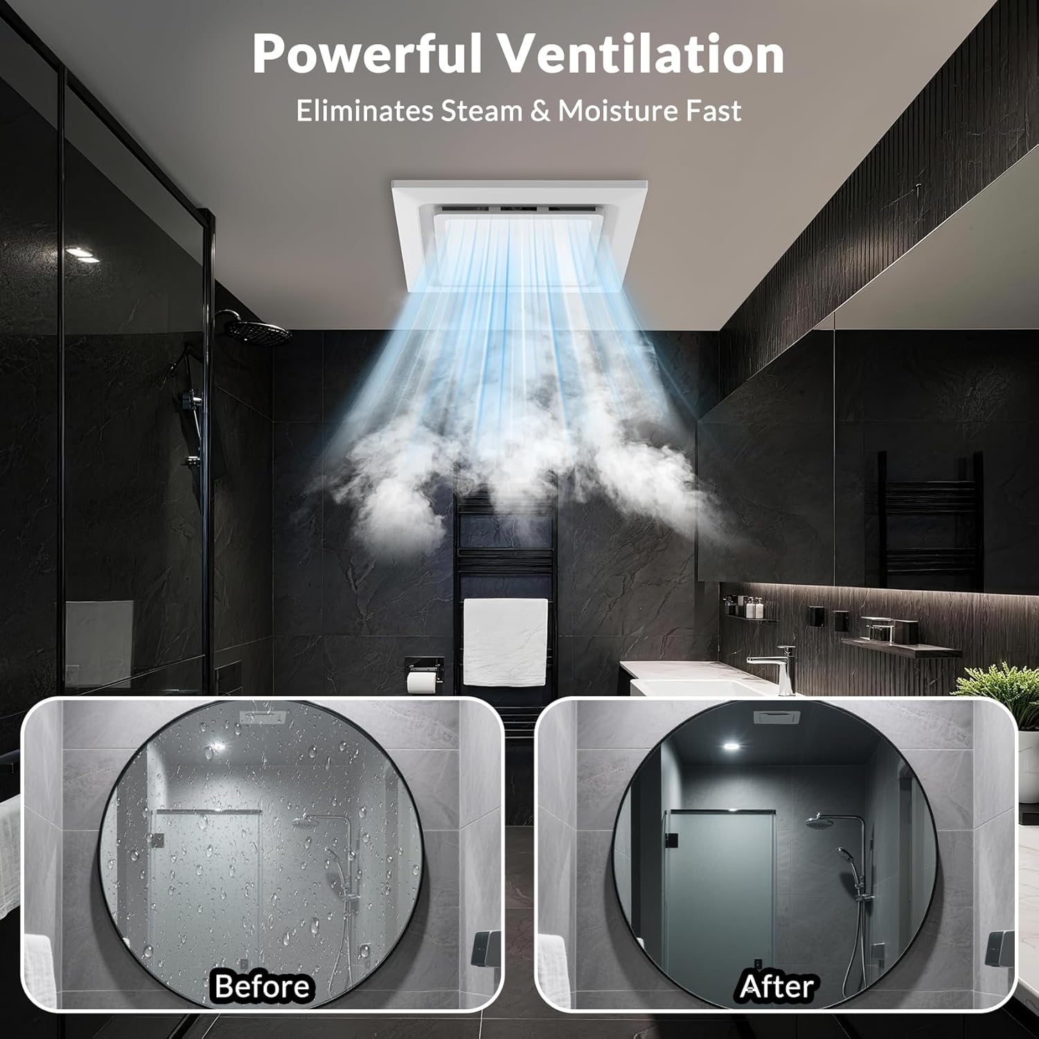 TEPU Bathroom Exhaust Fan with Light 130 CFM, 11.8In Grille, Cutout Size 9.8" x 9.8", Duct 4 Inch, 1.0 Sone Quiet Bath Ceiling Vent Fan Combo with 6500K 1200LM LED Light, for Bathroom, Laundry, Shower