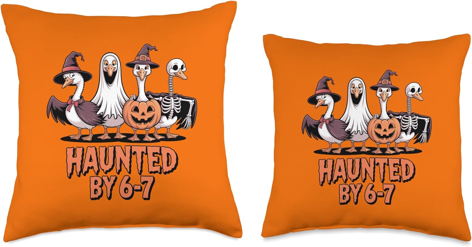 Haunted by 6 7 Funny Halloween Goose Throw Pillow