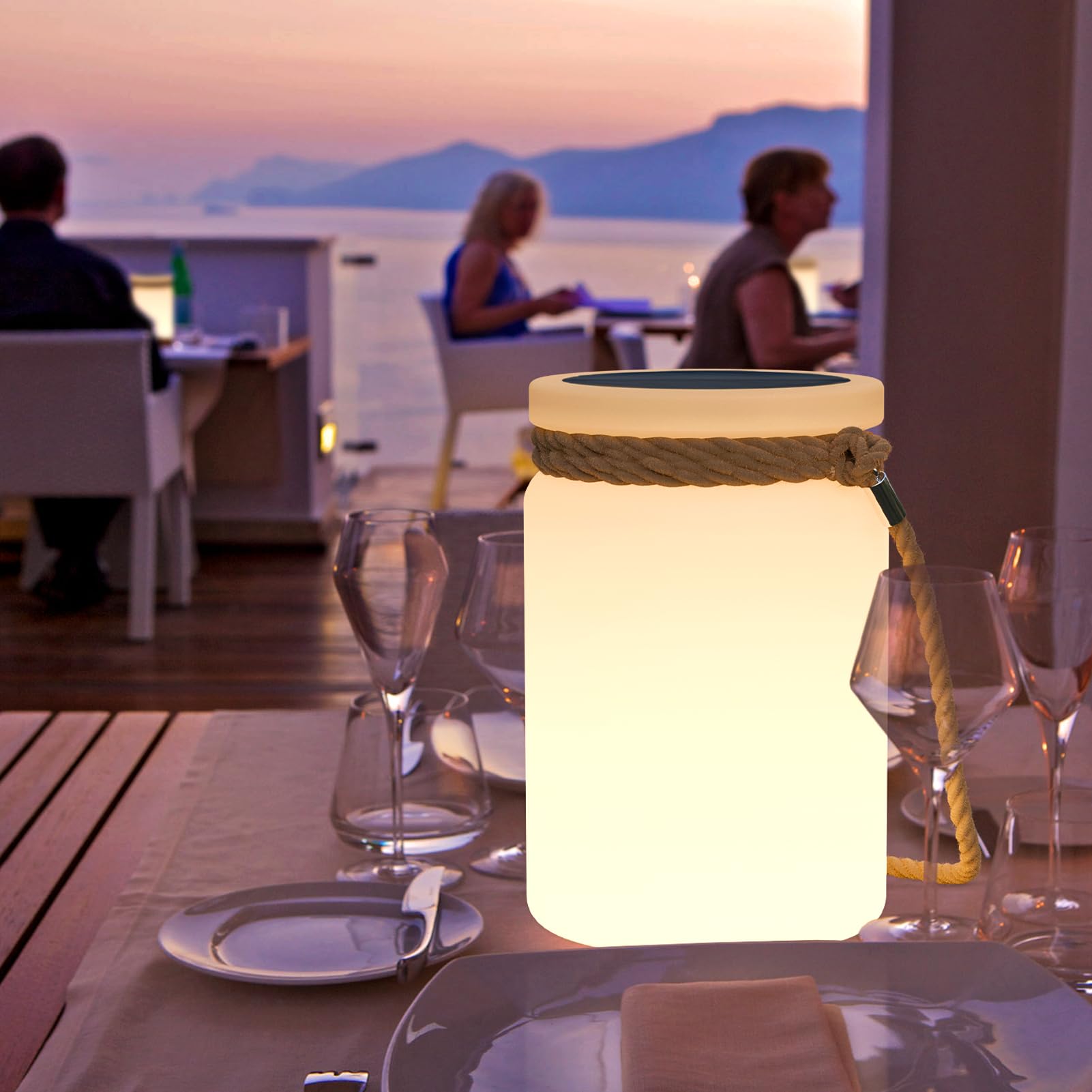 RWWR Lampe de Table Solaire LED 8 Couleurs - Lampe de Table Extérieur Sans Fil avec Télécommande - 2-en-1 Rechargeable IP44 pour Balcon Jardin Terrasse Camping​ (A)