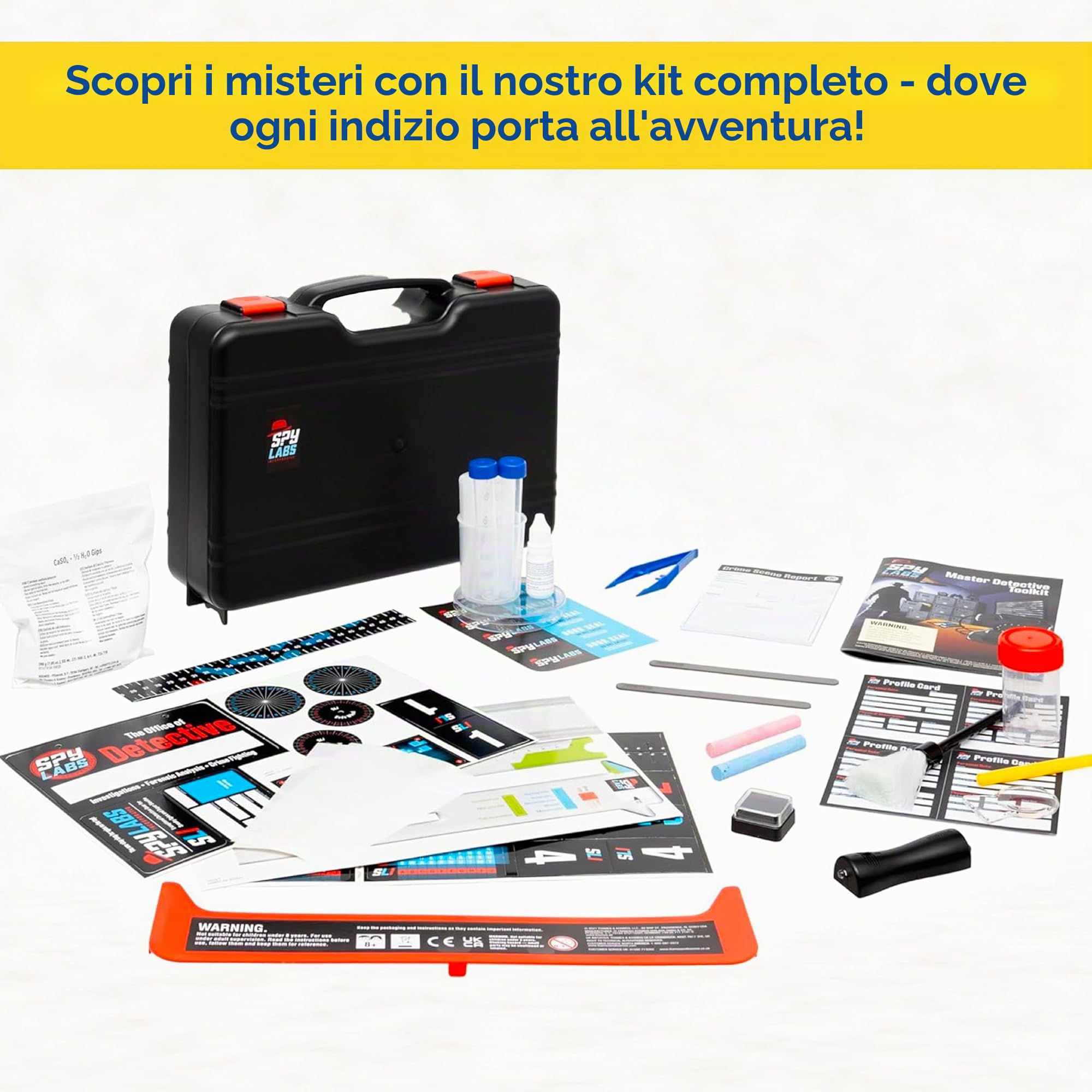 Spy Labs Master Detective Toolkit V2 | Kit di scienze forensi | Raccogli e documenta prove, gioca | Impronte digitali, impronte, tracce di pneumatici | Libro di fiabe per esperimenti di 32 pagine, età