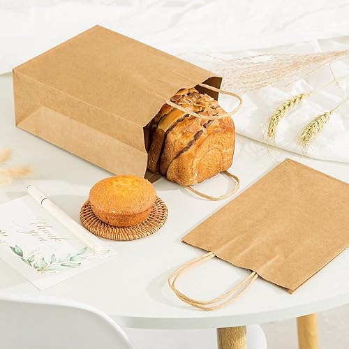 Miniatura 7 de Landteek Fine 150 bolsas de papel kraft marrón con asas, bolsas de regalo de tamaño mixto, perfectas para negocios, compras, venta al por menor,