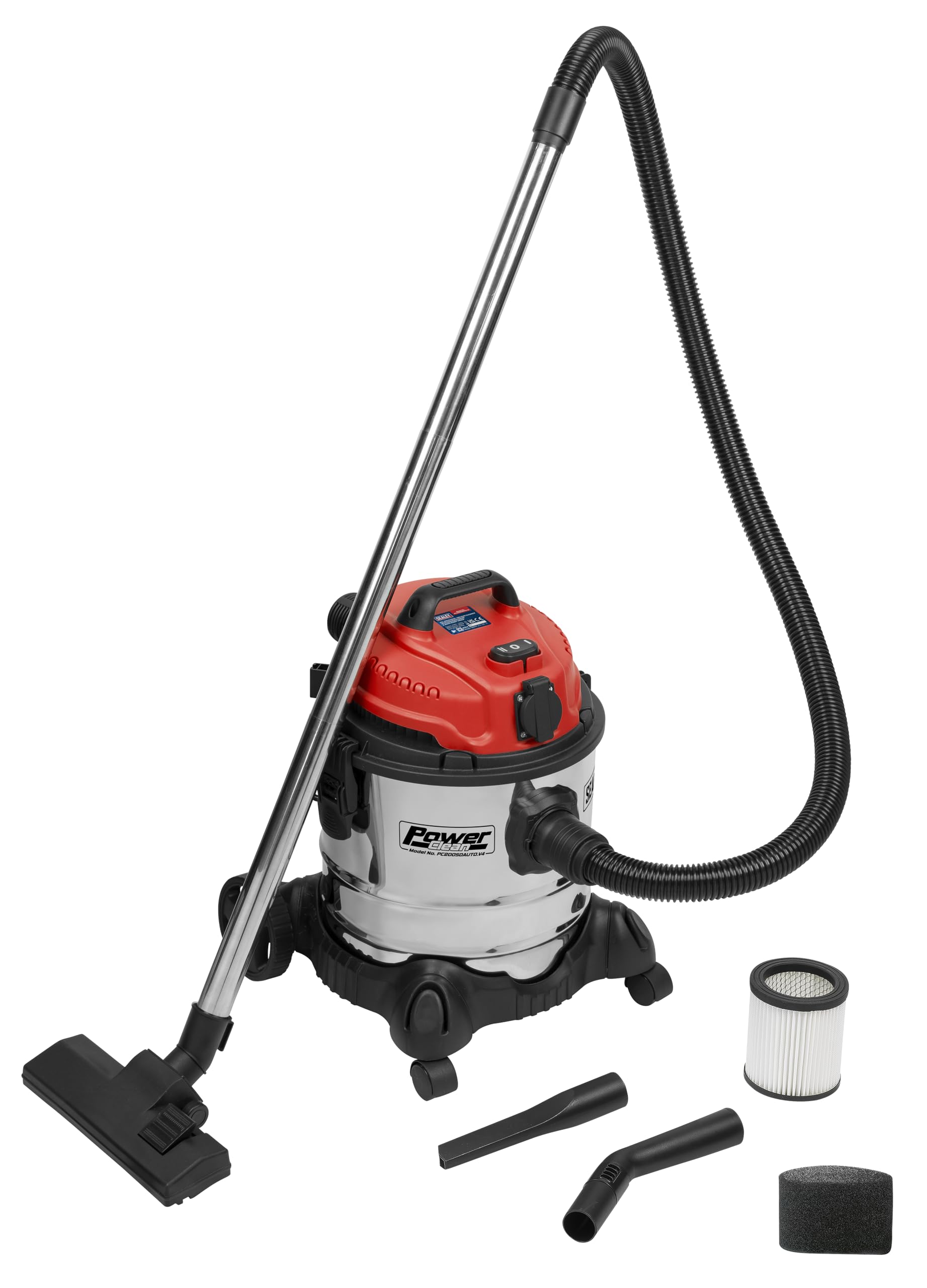 Sealey Vacuum Cleaner Industrial 20ltr 1400W/230V Stainless Bin Auto Start