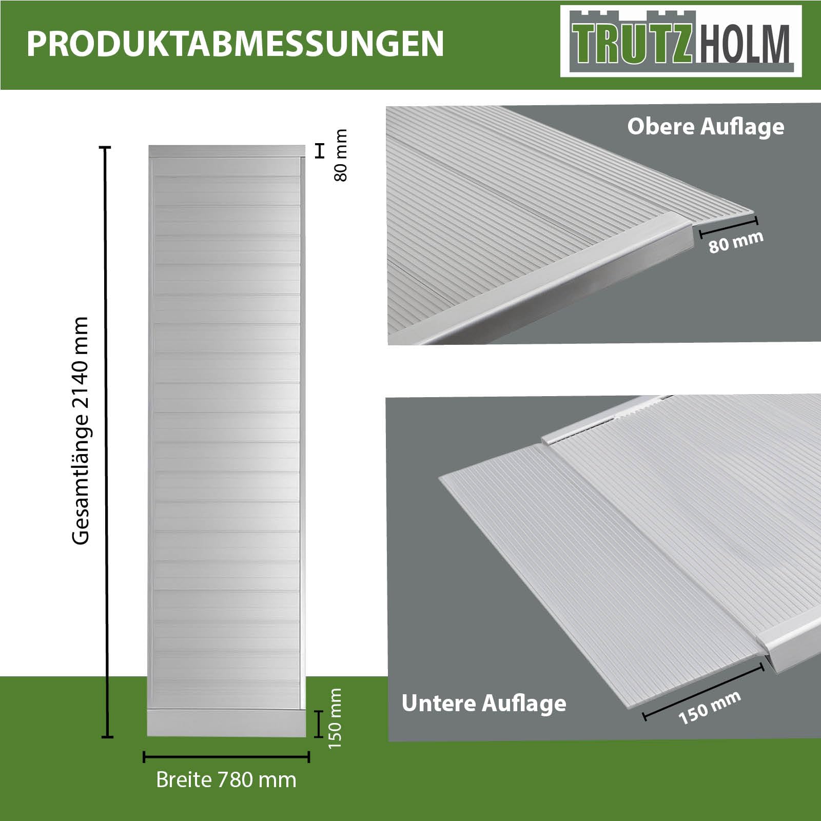 TRUTZHOLM 1 x Breitrampe 214 x 74 cm Traglast 600 kg Alu grau geriffelt Auffahrrampe Eventrampe Laderampe