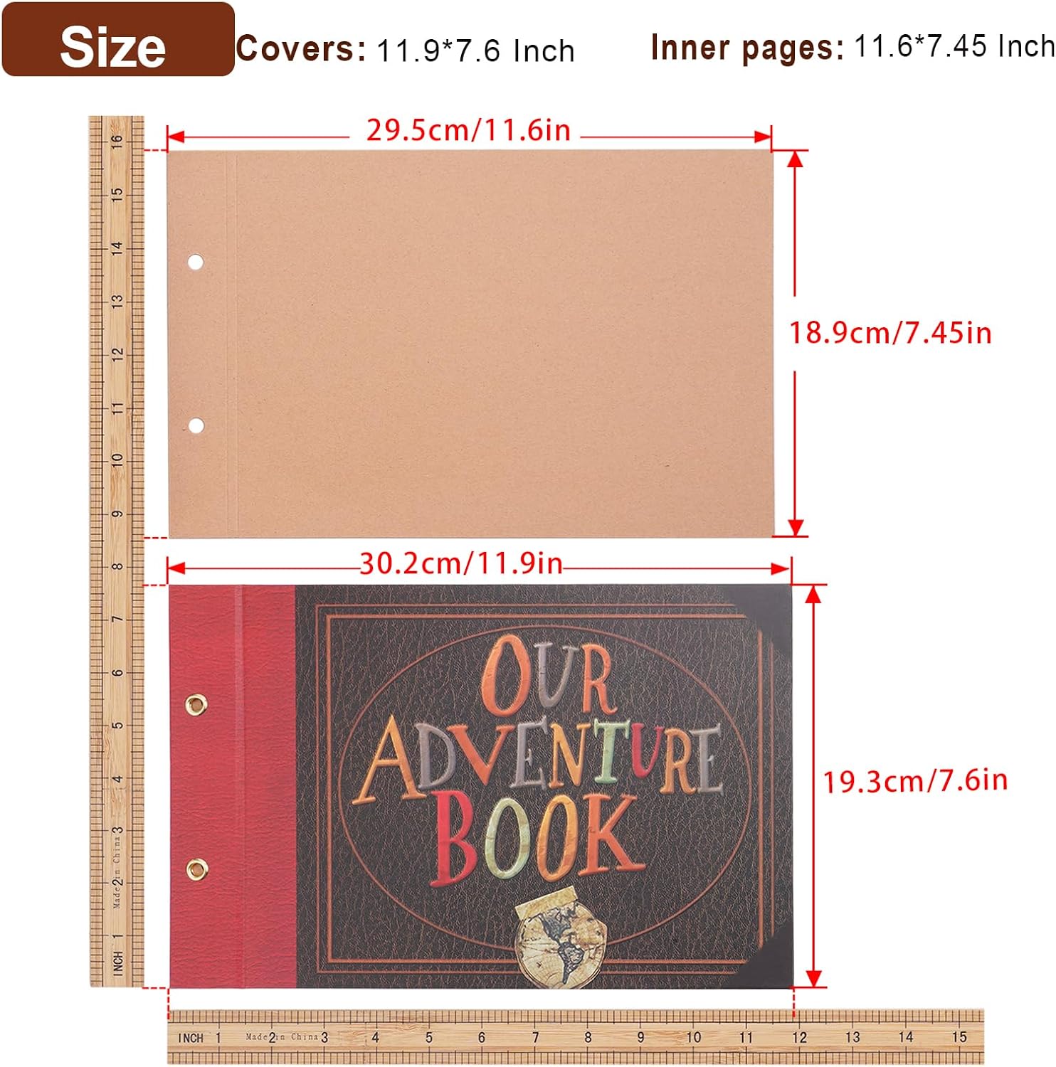 Adventure Book Scrapbook Album 11.9 X 7.6 Inch 80pages,3d Retro Embossed Letter Hard Cover Movie Up,Rich Accessories Included,DIY Album for Anniversary,Wedding,Travelling,Friends,Christmas gifts