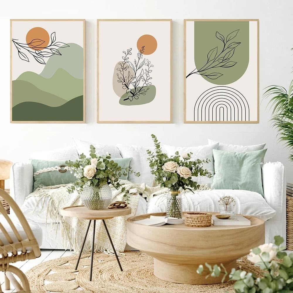 WBYZAC Botanical Posters-Boho Lines Wall Art Green Plant Leaves Print Pictures Moon Phase Canvas Posters Sun Art Prints Nordic Poster Living Kitchen Room Decor-60 * 80cm*3PCS (No Frame)
