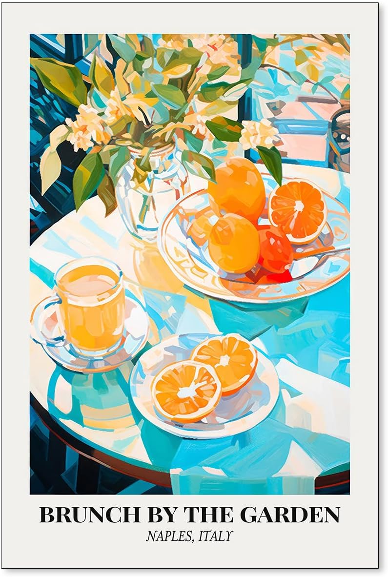Italy Garden Food Canvas Wall Art Colorful Fruit Oranges Poster Sun-Kissed Citrus Vibrant Paintings Prints 12X16 inch Framed for Dining Room Kitchen