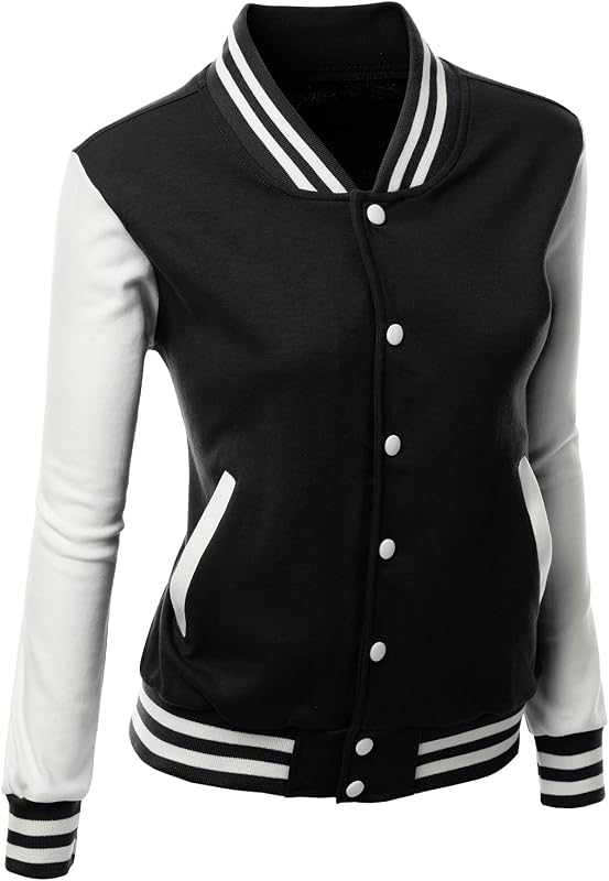Women's Stylish Color Contrast Long Sleeves Varsity Jacket