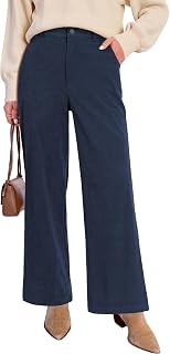 Corduroy Wide Leg Pants Woman High Waisted Fall Business Casual Elastic Waist Loose Trendy Trousers with Pockets
