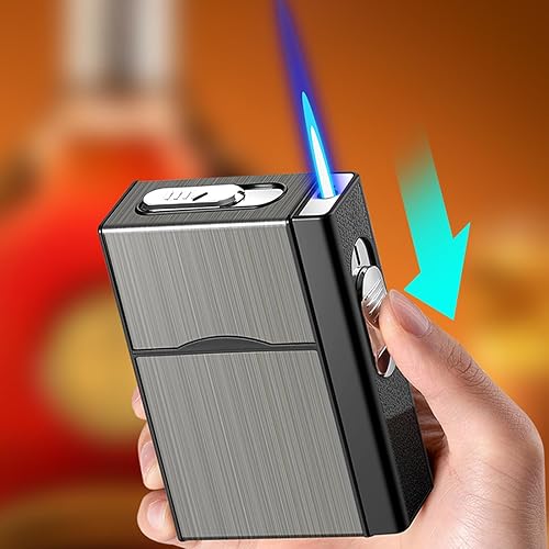 Miniatura 7 de Caja de cigarrillos de metal para 20 cigarrillos regulares, caja de cigarrillos retro para hombres y mujeres, caja multifuncional (gas no incluido)