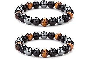 Black Obsidian Hematite Triple Protection Bracelets Set: Empowering Energy from Tiger Eye Gemstone