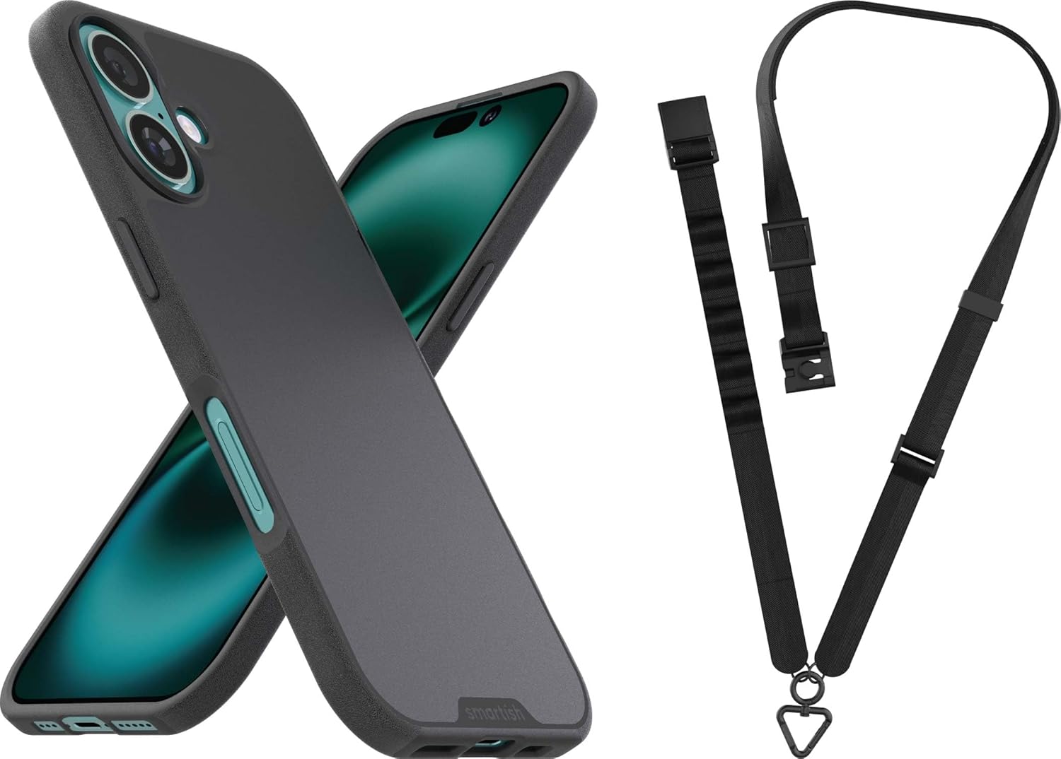 Smartish® iPhone 16 MagSafe Case + Crossbody Lanyard Strap - Gripmunk Magnetic Slim Case for Apple iPhone 16 - Black Tie Affair