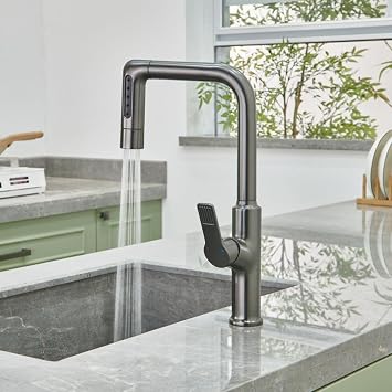 XJTNLB Kitchen Mixer Tap with Pull Out Spray 5 Spary Modes Waterfall Tap for Kitchen Sink Brushed