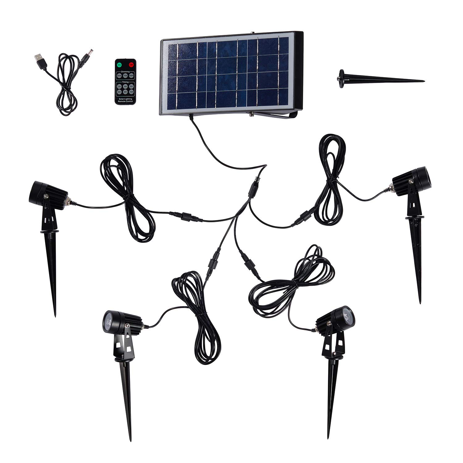 Lights4fun 4er Set Solar Strahler mit Fernbedienung dimmbar und Timer Funktion Solar Gartenleuchten für Außen