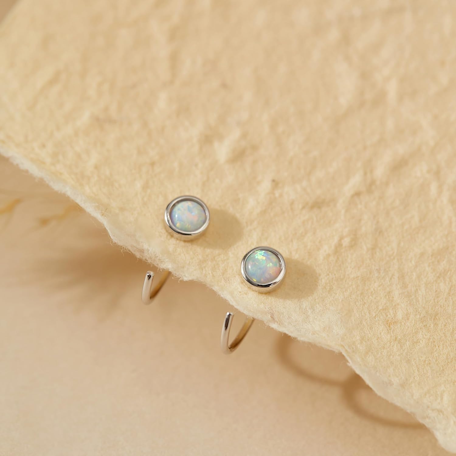 CHIC & ARTSY 925 Sterling Silver Half Hoop Earrings for Women, Dainty Huggie Hoops with Synthetic Opal, Moonstone, CZ & Gemstones, Lightweight Comfort Fit Everyday Elegant Jewelry - Image 4