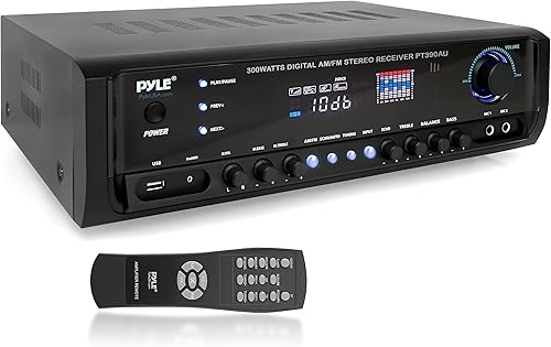 Pyle Sistema amplificador de potencia de audio para el hogar, 300 W, 4 canales, caja de receptor de sonido estéreo de potencia de cine de