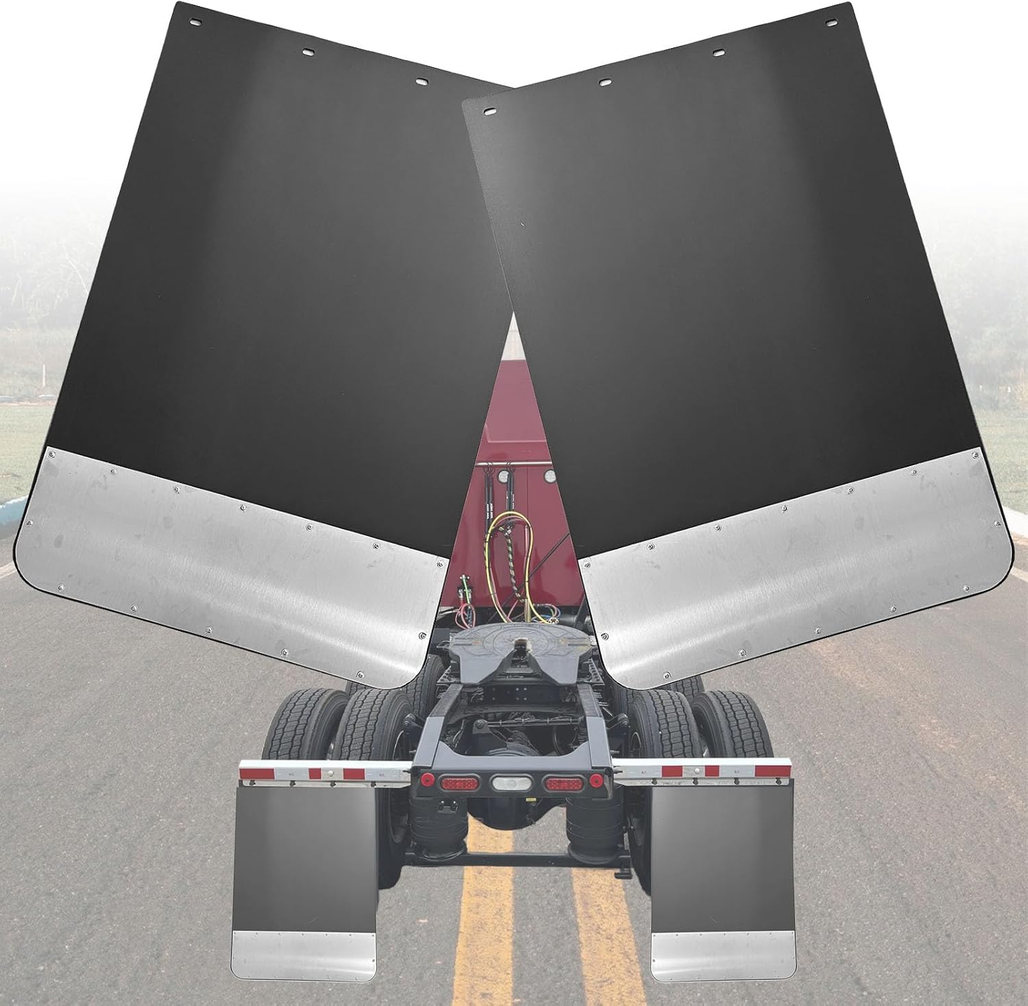 Pair Mud Flaps for Semi Truck, 24''X36 Heavy-Duty Mud Guards Splash Flaps, Black Pair Universal Mud Flaps for Trailer Freightliner Kenworth Peterbilt, w/Stainless Steel Plates Weights