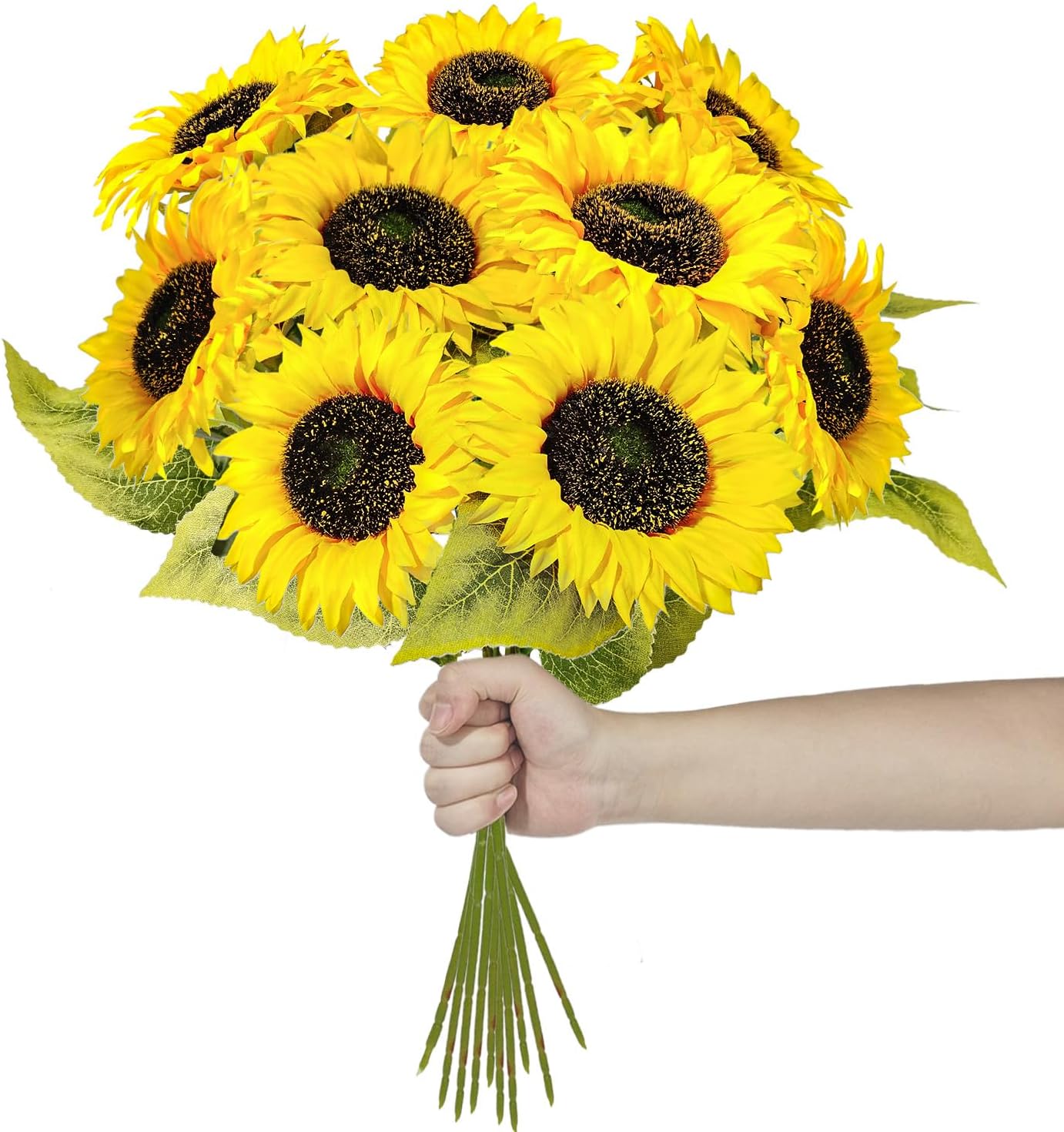 Artificial Sunflowers Long Stem Silk Flowers 10 Pack Fake Sunflowers Bouquet Faux Floral Arrangements for Home Decor Indoor Outdoor Wedding Office Desk Centerpiece Decorations(Vibrant Yellow)