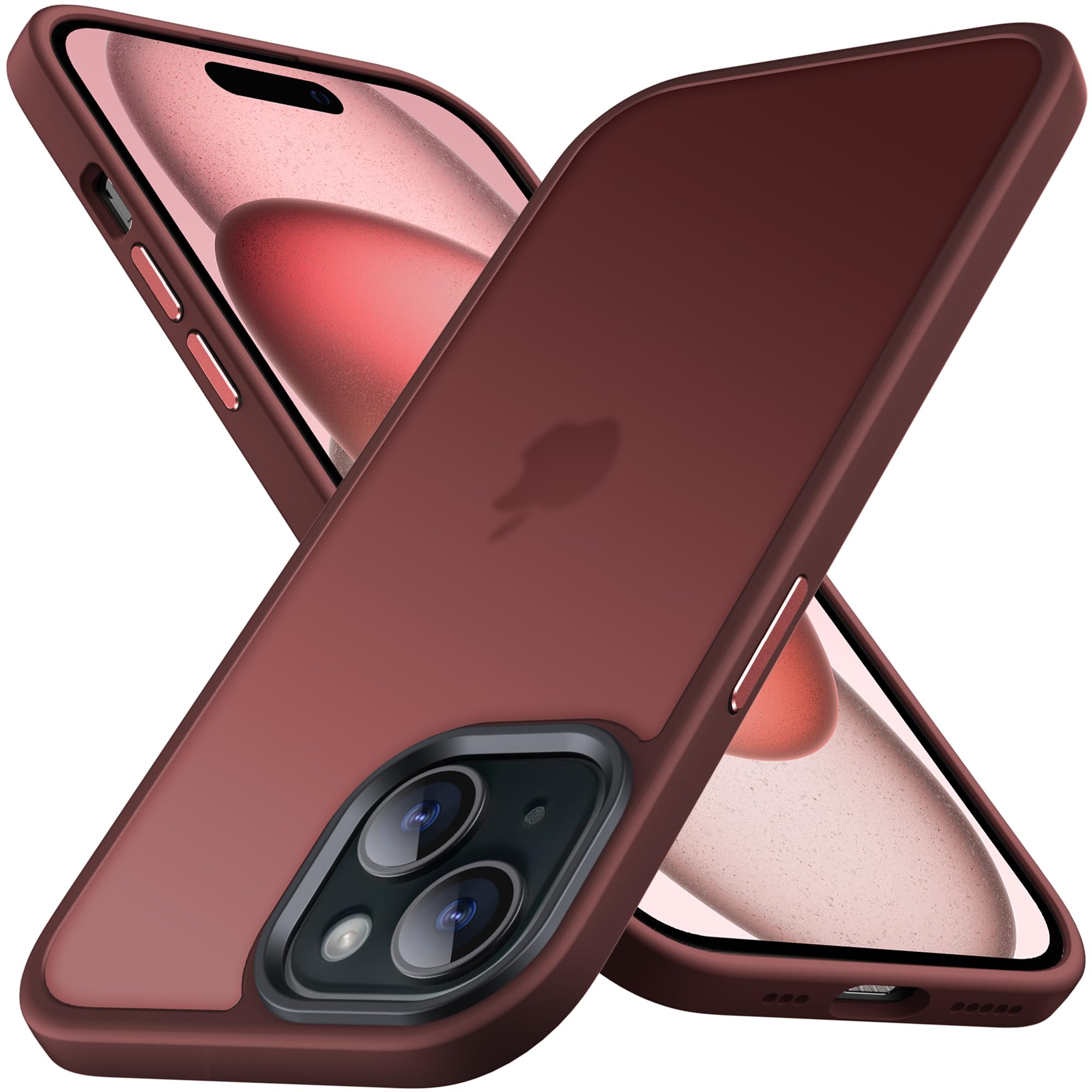 Anqrp Matt Zero Serie für iPhone 15 Hülle dünn [Militärischer Schutz & Kameraschutz] Transluzente Schutzhülle Kratzfest Stoßfest Robuste Handyhülle für iPhone 15 Case, Glücks Rot