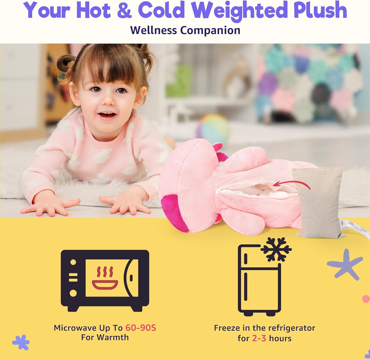 Onsoyours Original Weighted & Heatable Sakura Cow Stuffed Animals, 3.7 lbs Microwavable Plushies for Stress Relief - 20 inch Large Comfort Soft Plush Toys for Kids & Adults - Image 3