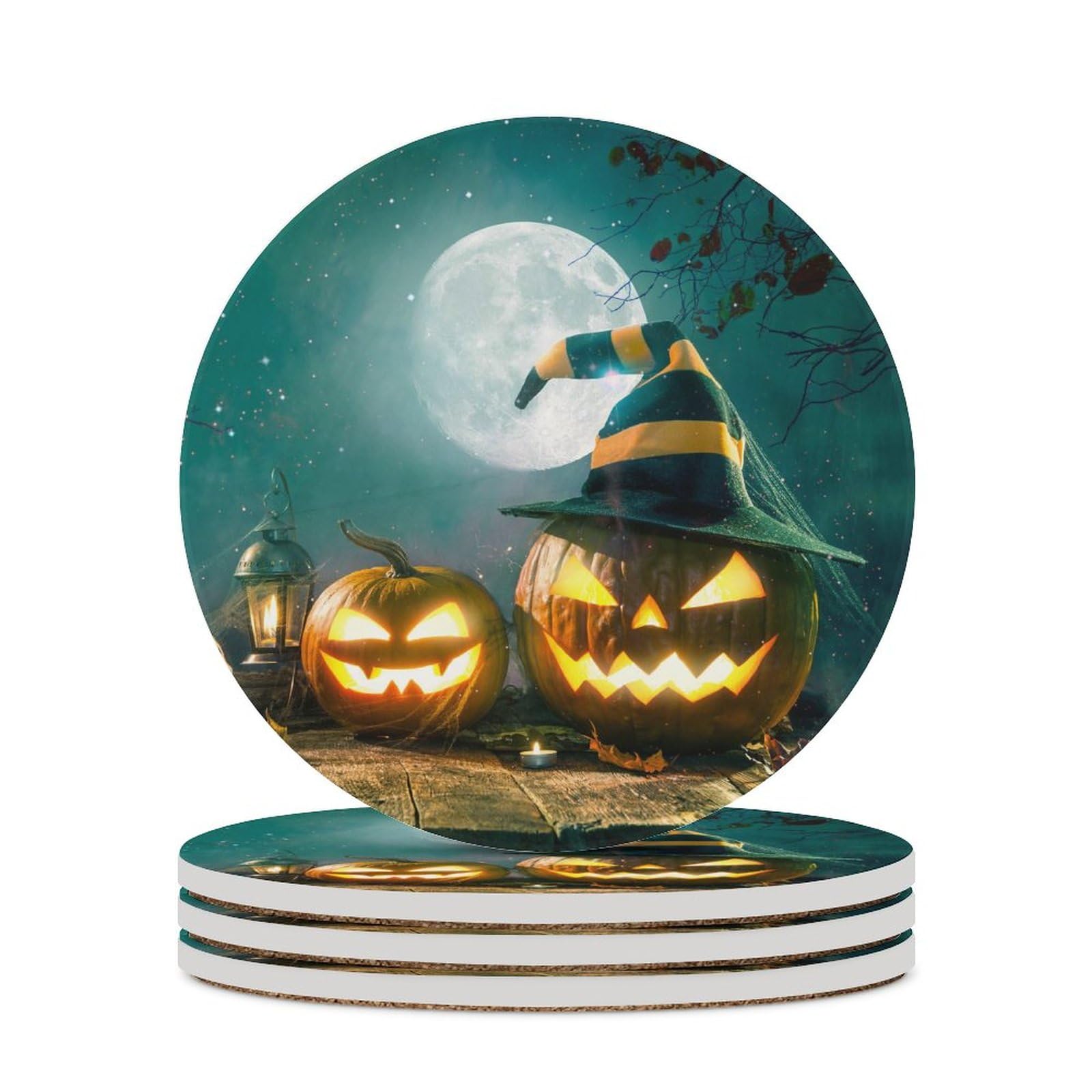 Sottobicchieri A Forma Di Zucca Per Halloween – Confezione Da 1, Rotondi In Pietra Ceramica, Antiscivolo, Diametro 10 Cm