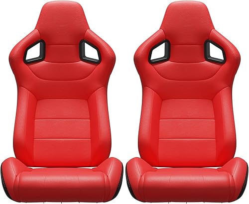 Miniatura 75 de 2 asientos universales ajustables de carreras con deslizadores dobles, asientos de cubo reclinables, 1 par de asientos deportivos para vehículos