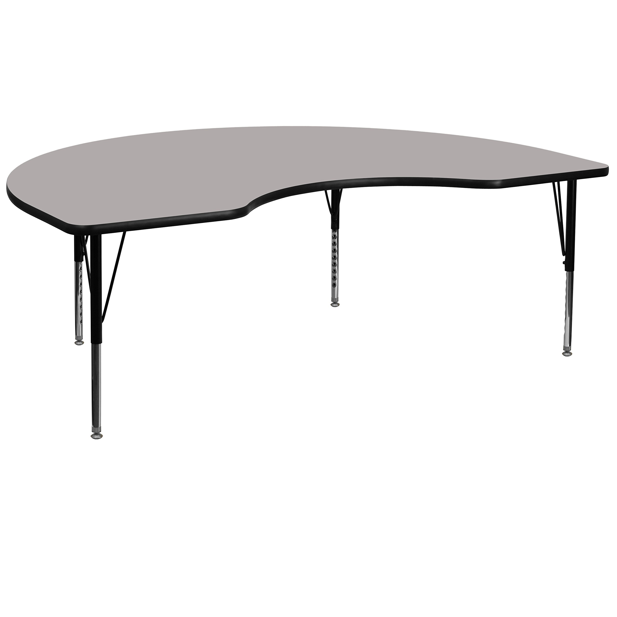 Flash Furniture 48''W x 72''L Kidney Grey HP Laminate Activity Table - Height Adjustable Short Legs