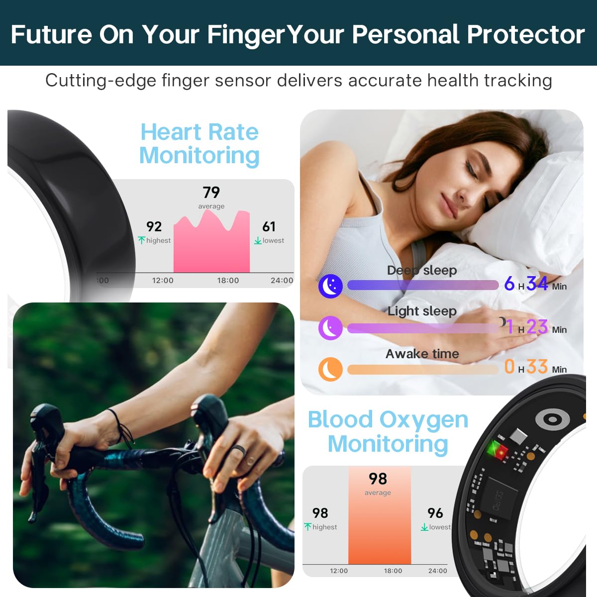 Smart Rings for Women Men,Fitness Tracker Ring,Heart Rate,Blood Oxygen,Blood Pressure,Step Tracker,Sleep Monitoring,No Subscription Fee,IP68 Waterproof FRAY Smart Ring for iPhone&Android(Gold 8)