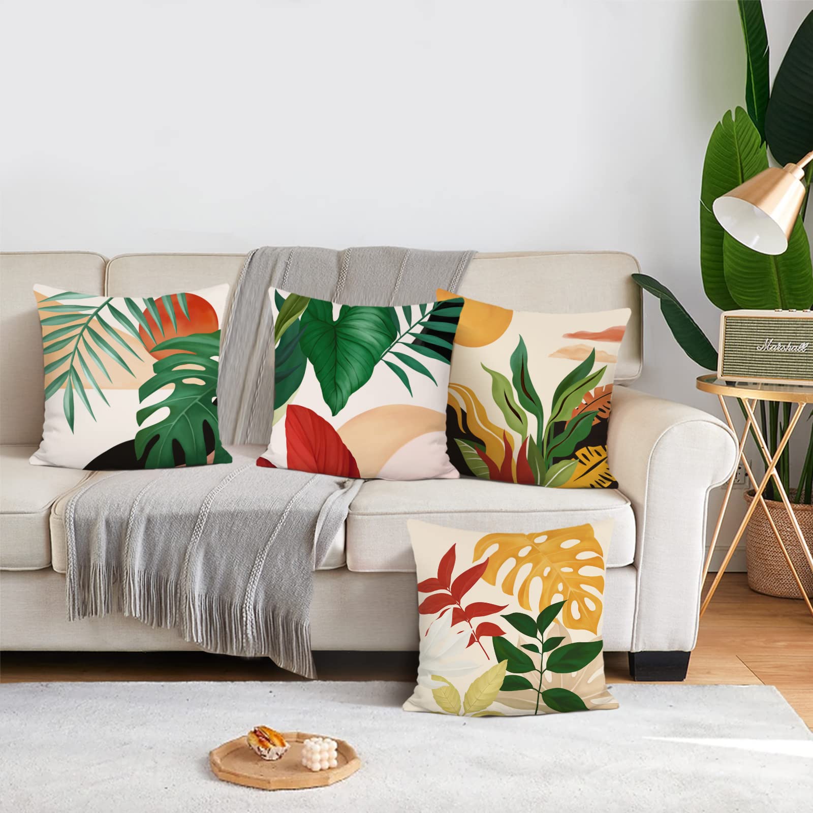Plumeria - Set di 2 federe per cuscini con motivo tropicale botanico