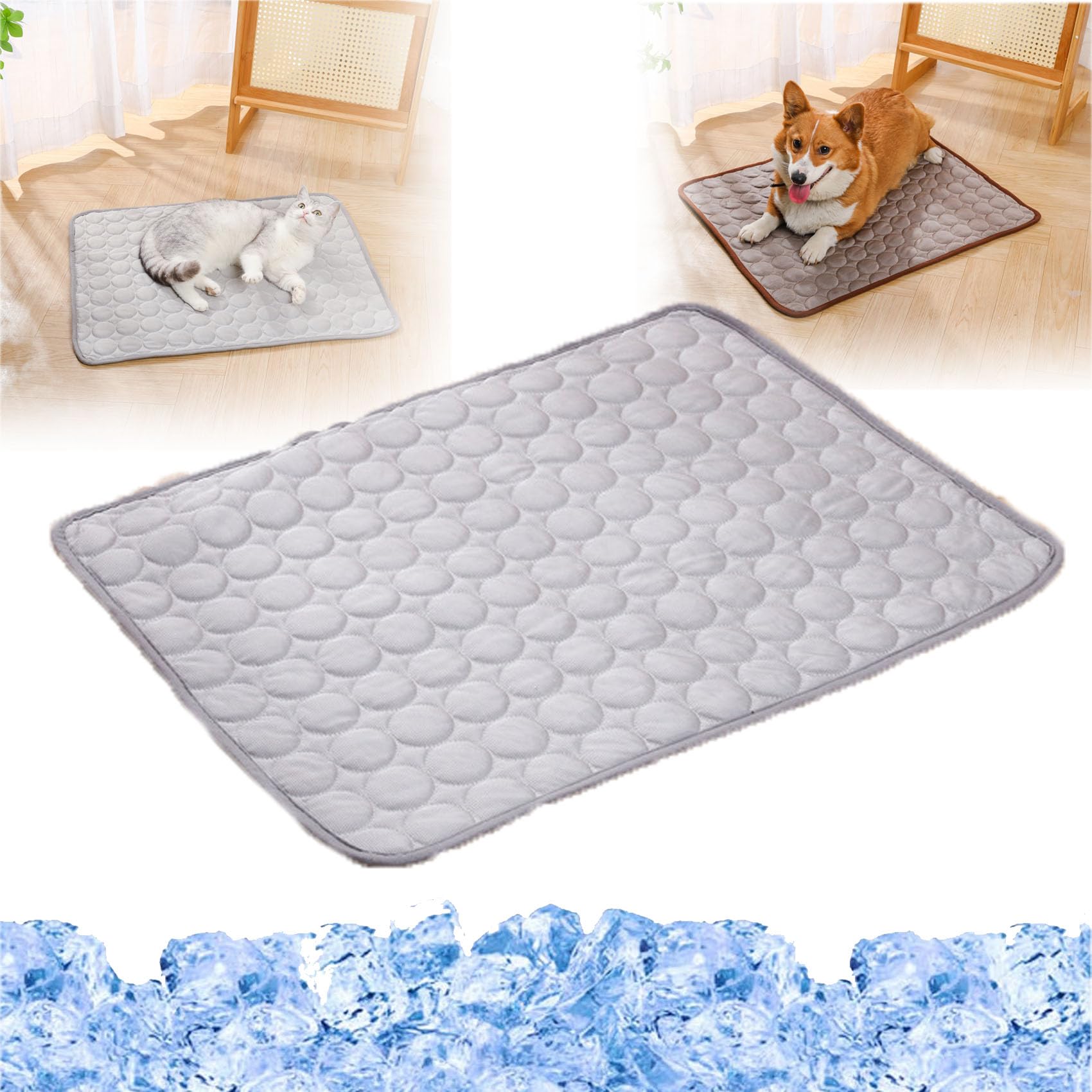 Pet Ice Silk Self Coolpad, Non-Slip Summer Cooling Mat for pet, Foldable Summer Reusable Pets Cool Bed, Washable & Portable Pet Soft Pad, for Small Medium Large Dogs and Cat (Gray,XX-Large)